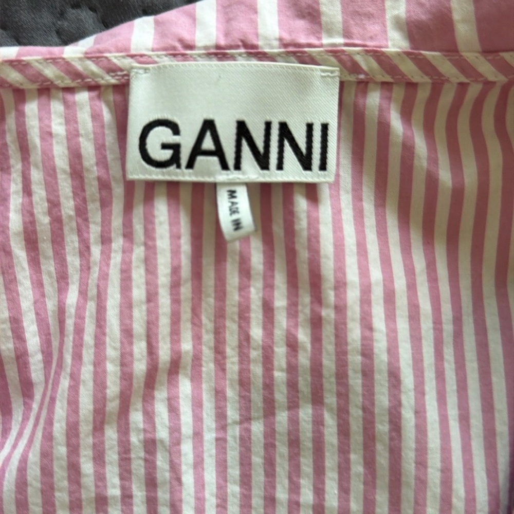 GANNI cotton white pink striped button down top blouse, size US 6 - Picture 7 of 11
